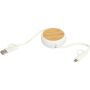 Chechia 5-in-1 100 cm intrekbare datasynchronisatie- en 45 W snellaadkabel van gerecycled plastic met bamboe details - Wit