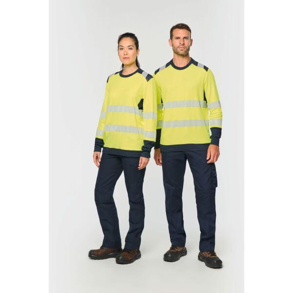 Gerecycled veiligheids-T-shirt lange mouwen Hi Viz Orange / Navy XS Gerecycled veiligheids-T-shirt lange mouwen Hi Viz Orange / Navy XS