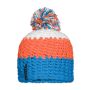 Crocheted Cap with Pompon pacific/neon-orange/white