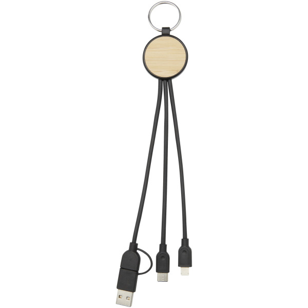 Tecta 6-in-1 recycled plastic/bamboo charging cable with keyring - Solid black