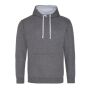 VARSITY HOODIE, CHARCOAL / HEATHER GREY, L, JUST HOODS