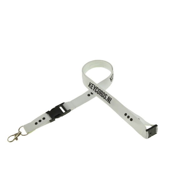 Keycord met buckle en safety clip - wit