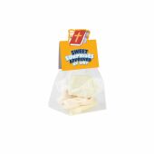 Blokzakje met kopkaartje in eigen vorm en 50 gram snoep, Transparant/Wit, Sintschuim