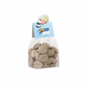 Blokzakje met kopkaartje in eigen vorm en 100 gram snoep