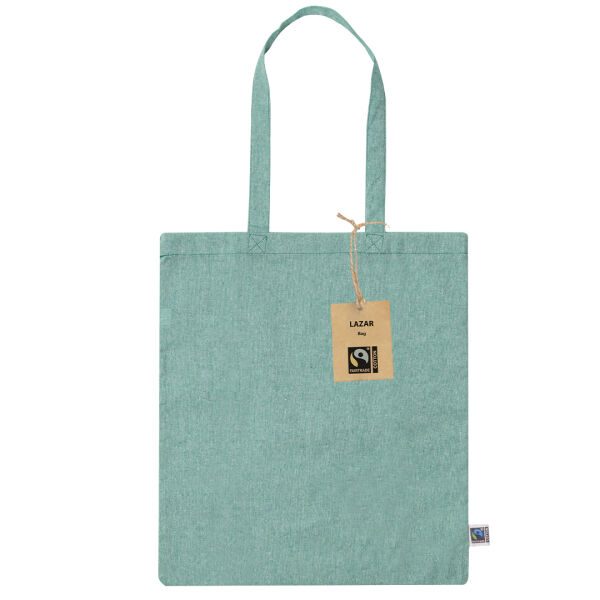 Gerecycled katoenen Fairtrade shopper Lazar | 120 g/m² | 38×42 cm | Lange hengsels | Groen Gerecycled katoenen Fairtrade shopper Lazar | 120 g/m² | 38×42 cm | Lange hengsels | Groen