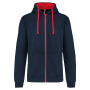Herensweater met rits en capuchon in contrasterende kleur Navy / Red XS