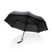 21" Impact AWARE™ RPET 190T bamboe auto open/dicht paraplu, zwart