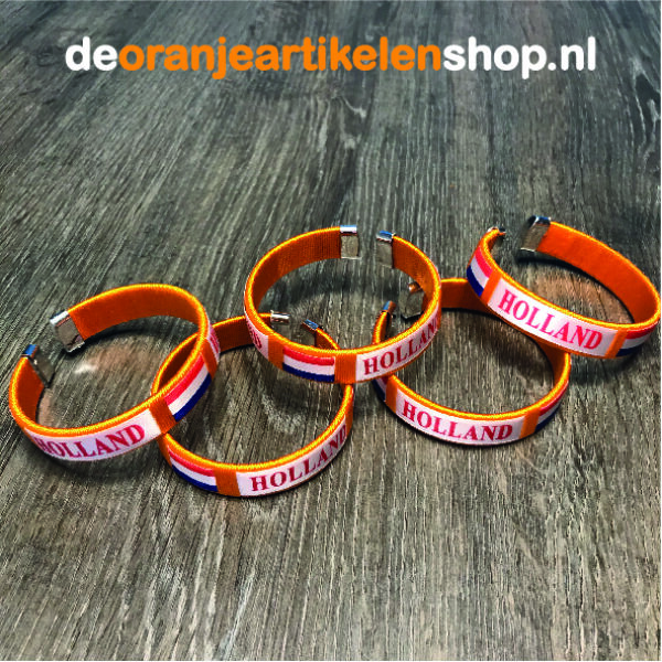 Oranje armband met tekst Holland en Nederlandse vlag