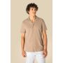 Ecologisch verwassen herenoverhemd met korte mouwen en bowlingkraag in jersey Washed Cream Coffee S