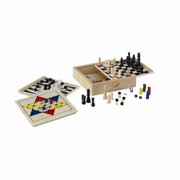 WoodGame 5-in-1 spel - houtbruin WoodGame 5-in-1 spel - houtbruin