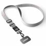 Geweven verstelbare crossbody telefoonhouder met gegraveerde metalen logoplaat