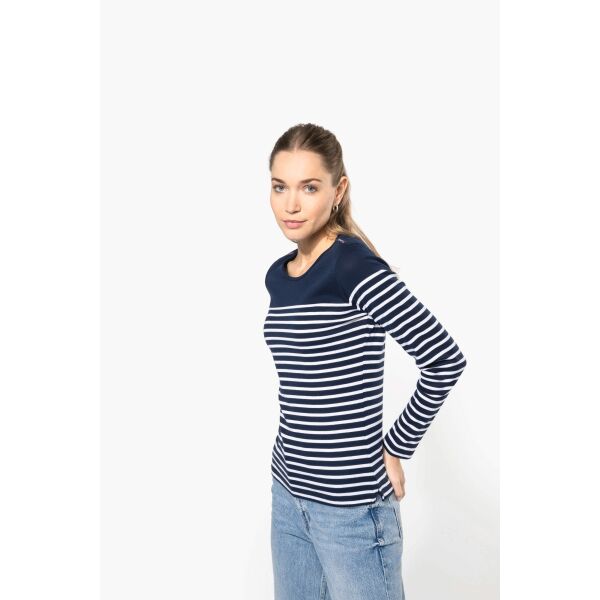 Gestreept dames-T-shirt lange mouwen White / Navy Stripes S Gestreept dames-T-shirt lange mouwen White / Navy Stripes S