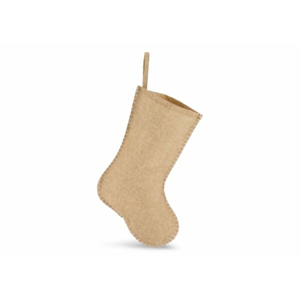 Jute-stijl kerstsok met decoratieve stiksels 45cm