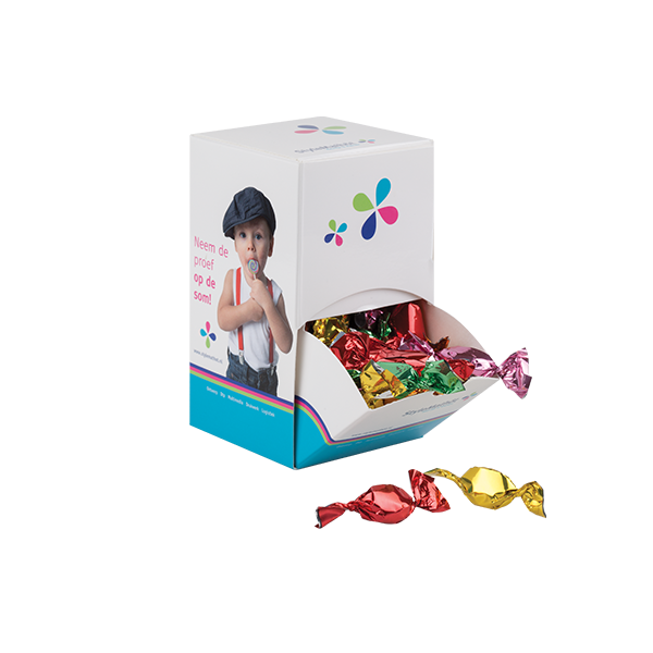 Snoepdoosje - 200 gram zuurtjes in gemetaliseerde folie