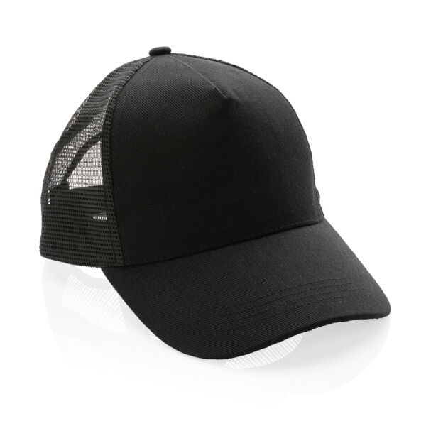 Impact AWARE™ 5 panel recycled katoenen truckercap, zwart Impact AWARE™ 5 panel recycled katoenen truckercap, zwart
