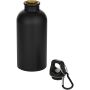 Oregon 400 ml matte RCS recycled single wall stainless steel water bottle with carabiner - Solid black
