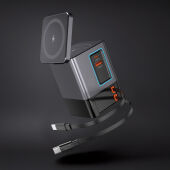 Urban Vitamin Sacramento 105W GaN lader, uittrekbare kabels, grijs, zwart