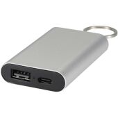 Arcturus powerbank van 2000 mAh van gerecycled aluminium met sleutelhanger - Zilver