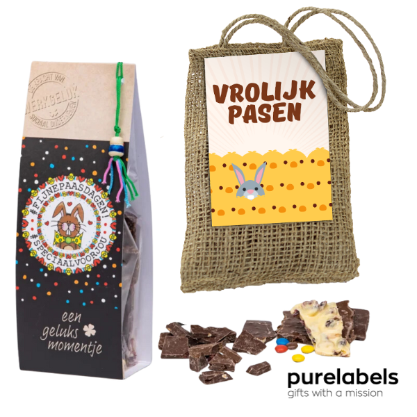 Paasgeschenk personeel | Jute zakje anemoontjes en Chocolade brokken | Brievenbus cadeau