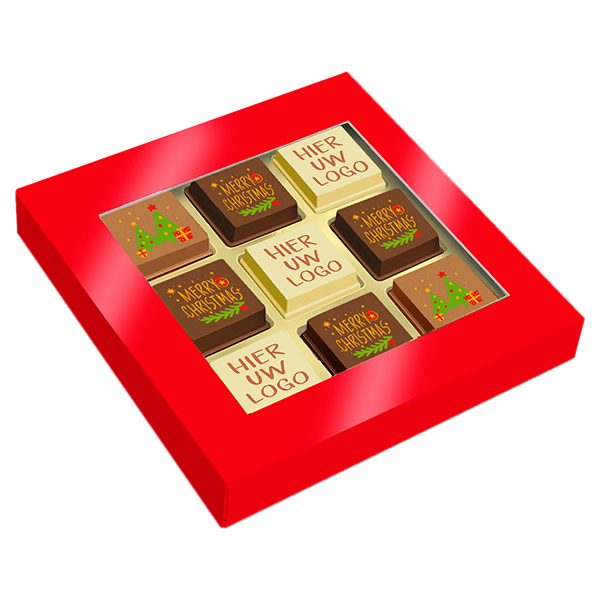 Doosje KERST logopralines - 9 stuks Doosje KERST logopralines - 9 stuks