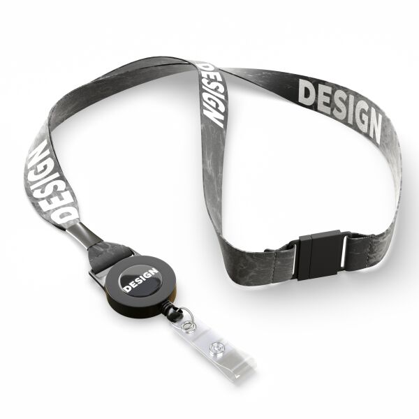 Gerecycled Polyester (rPET) sublimatie lanyard met badge reel met metalen krimp Gerecycled Polyester (rPET) sublimatie lanyard met badge reel met metalen krimp