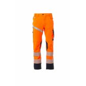 fluorescent orange/navy blue