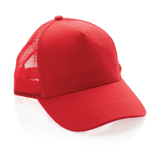 Impact AWARE™ 5 panel recycled katoenen truckercap, rood Impact AWARE™ 5 panel recycled katoenen truckercap, rood