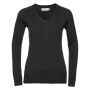 RUS Ladies V-Neck Knitted Pullover, Black, XXS
