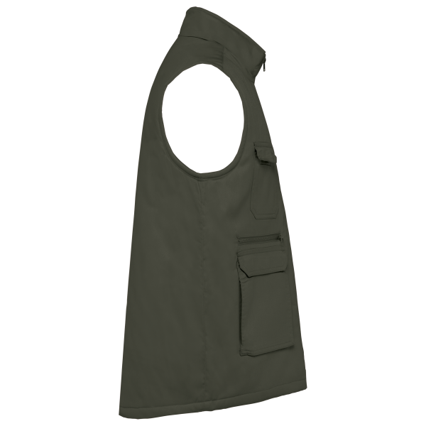 Gewatteerde uniseks bodywarmer van polykatoen multizakken Dark Khaki XS Gewatteerde uniseks bodywarmer van polykatoen multizakken Dark Khaki XS