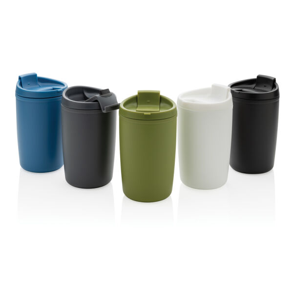 GRS gerecycled PP beker met klapdeksel, wit GRS gerecycled PP beker met klapdeksel, wit