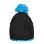 Pompon Hat with Contrast Stripe black/turquoise