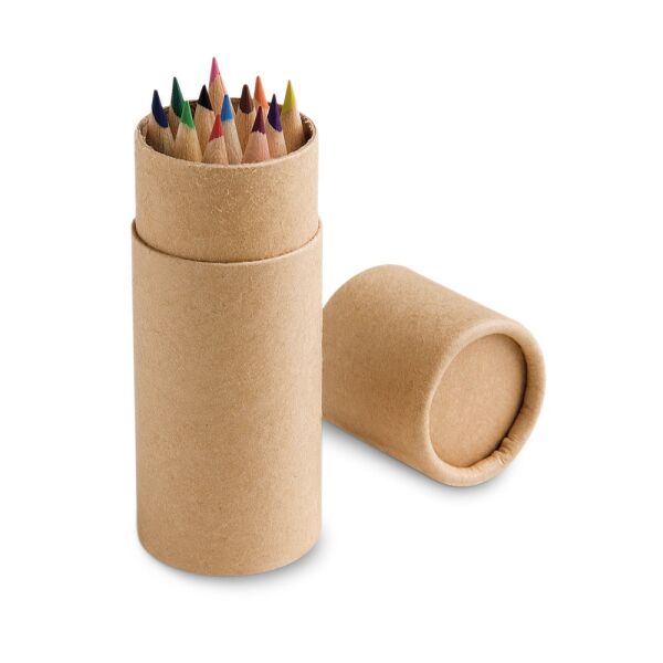 CYLINDER. Potlodendoosje met 12 gekleurde potloden