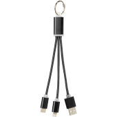 Metalen 3-in-1 oplaadkabel met sleutelhanger - Zwart