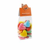 Blokzakje met kopkaartje in eigen vorm en 150 gram snoep, Transparant/Wit, Fruitharten