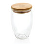 Dubbelwandig borosilicaatglas met bamboe deksel 350ml, transparant