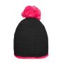 Pompon Hat with Contrast Stripe black/pink
