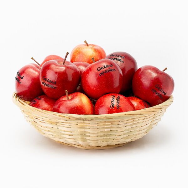 Fruitmand incl. 18 appels met zwarte bedrukking
