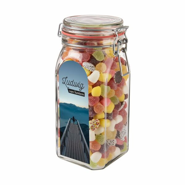 Weckpot 1,5 liter, gevuld met snoep