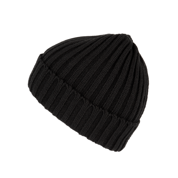 Dubbel geribde muts met omslag Black One Size Dubbel geribde muts met omslag Black One Size