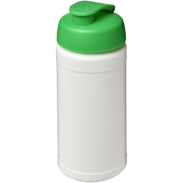 Baseline 500 ml gerecyclede drinkfles met klapdeksel - Wit/Groen