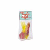 Blokzakje met kopkaartje en 50 gram snoep, Transparant/Wit, Fruitsleutels