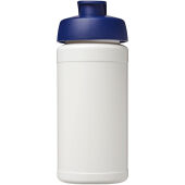 Baseline 500 ml gerecyclede drinkfles met klapdeksel - Wit/Blauw