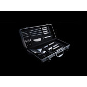 12-delige barbecue set in aluminium koffer, zilver, zwart