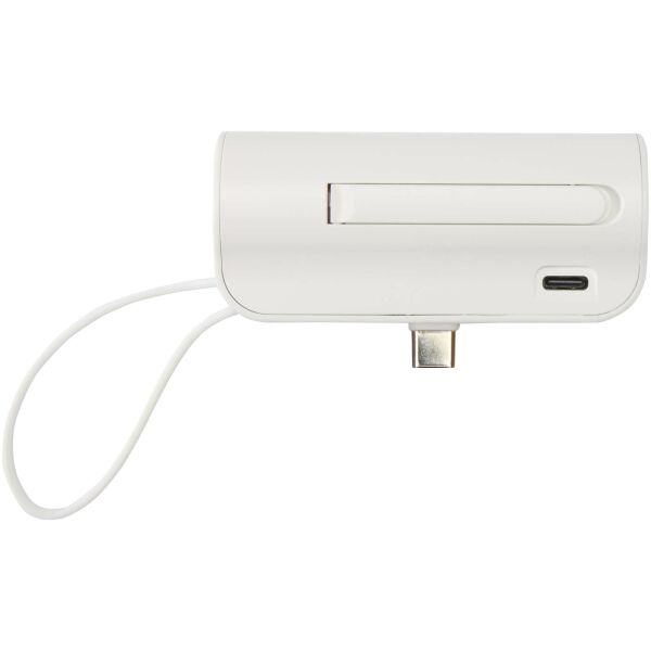 Alnair Type-C powerbank van 5000 mAh 10 W van gerecycled plastic met ingebouwde klapstandaard en 2 in 1 kabel - Wit Alnair Type-C powerbank van 5000 mAh 10 W van gerecycled plastic met ingebouwde klapstandaard en 2 in 1 kabel - Wit
