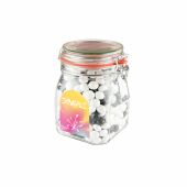 Weckpot 0,9 liter, gevuld met snoep, Transparant, Zwart-wit dragees