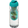 H2O Active® Base 650 ml sportfles en infuser met flipcapdeksel - Transparant/Aqua blauw