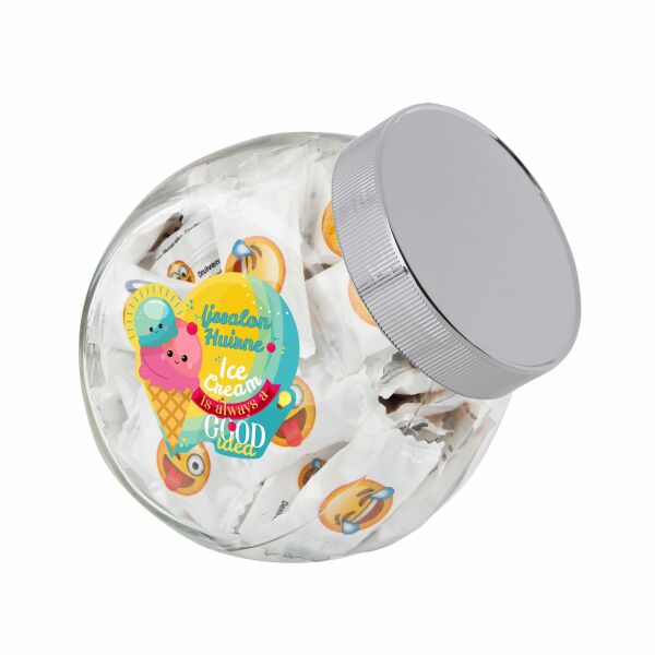 Medium glazen pot, gevuld met snoep