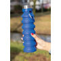 Lekvrije opvouwbare siliconen fles met schroefdop, blauw