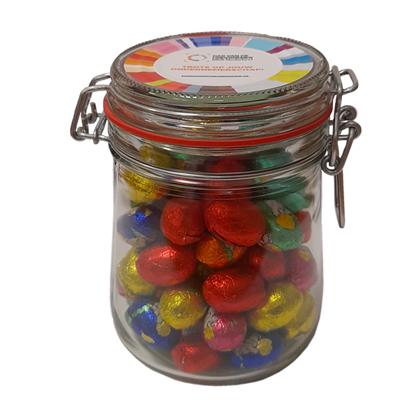 Ronde weckpot met ca. 450 gram Paaseitjes of schuimpjes