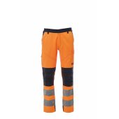 fluorescent orange/navy blue